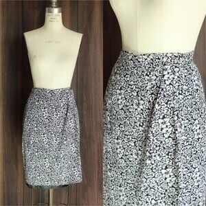 Vintage 1990s 2000s Wrap Skirt, Liz Claiborne Black and White Floral Print